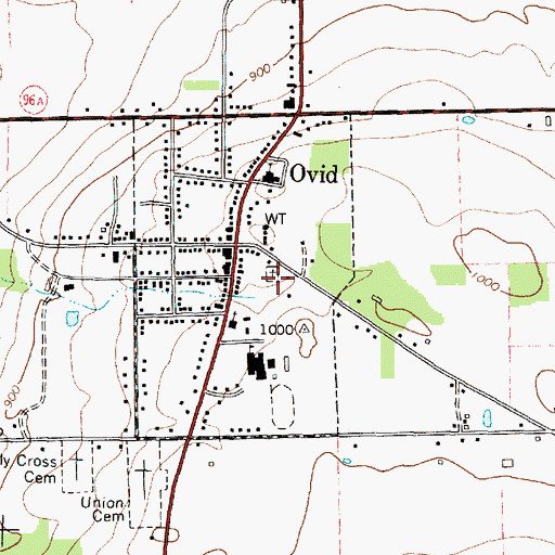 Topographic Map of Old Ovid Village Cemetery, NY