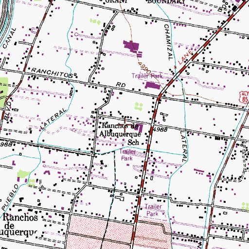 Topographic Map of Los Ranchos Elementary, NM