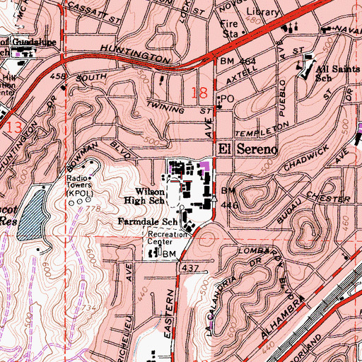 Topographic Map of Woodrow Wilson High School, CA