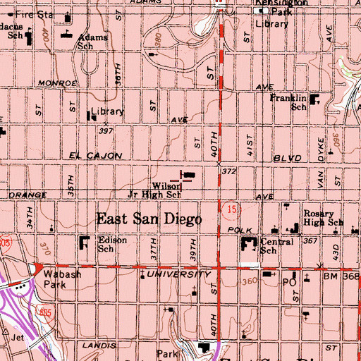 Topographic Map of Wilson Middle School, CA