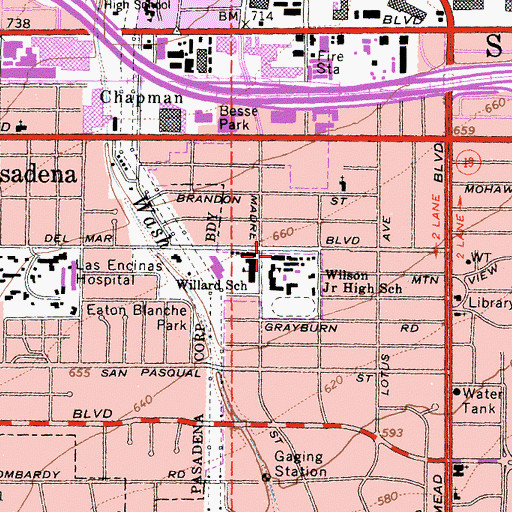 Topographic Map of Wilson Middle School, CA