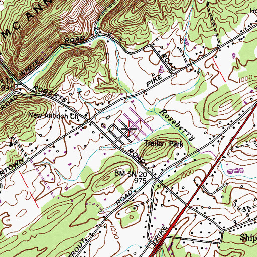 Topographic Map of Plantation Acres Mobile Home Park, TN