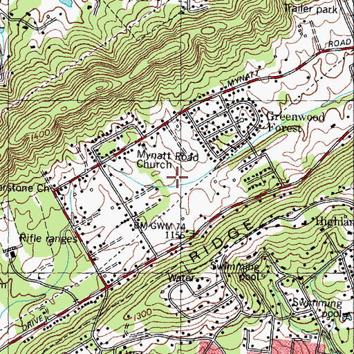 Topographic Map of Rifle Range Estates, TN