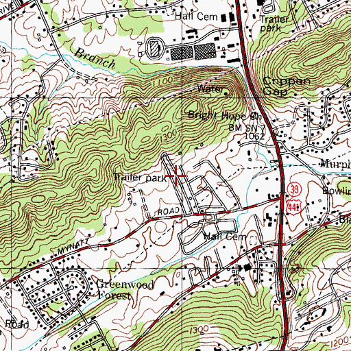 Topographic Map of Oak Park, TN