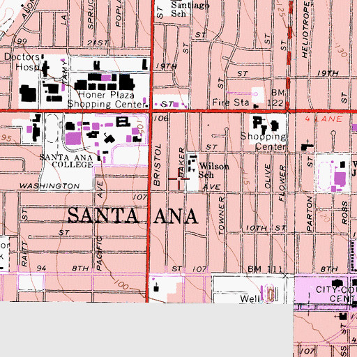 Topographic Map of Woodrow Wilson Elementary School, CA