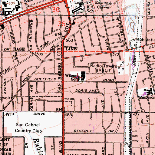 Topographic Map of Wilson Elementary School, CA