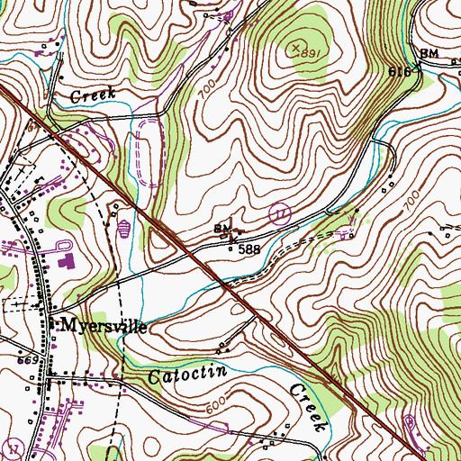 Topographic Map of Thunderhill Farms, MD