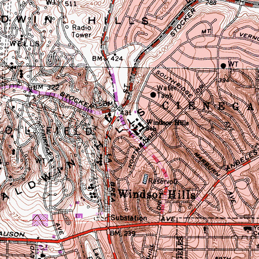 Topographic Map of Windsor Hills Math-Science-Aerospace Magnet School, CA