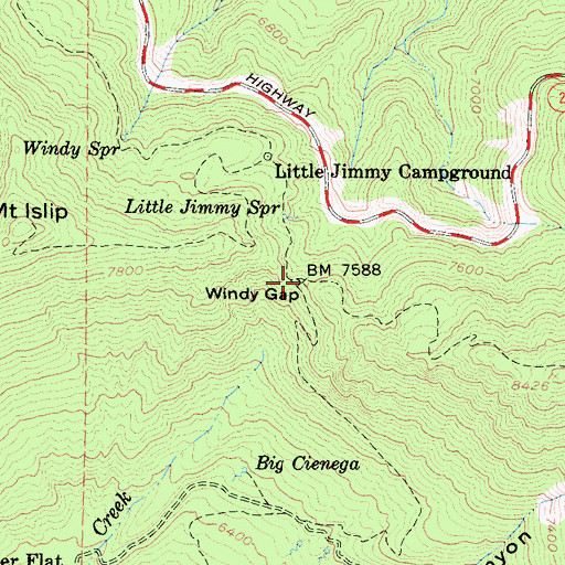 Topographic Map of Windy Gap, CA