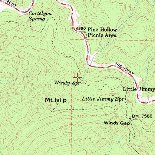 Topographic Map of Windy Spring, CA
