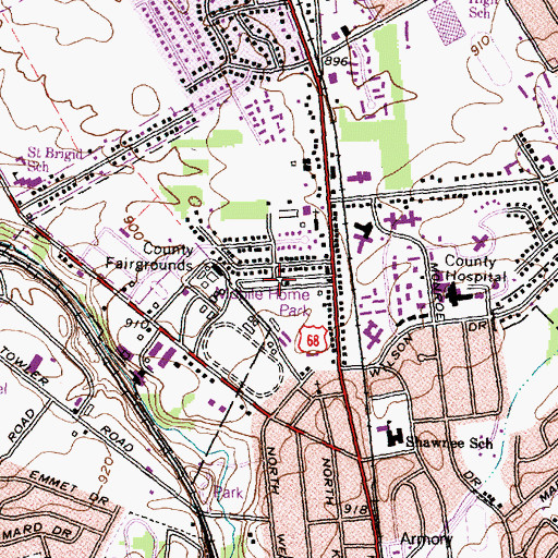 Topographic Map of Pinewood Village, OH