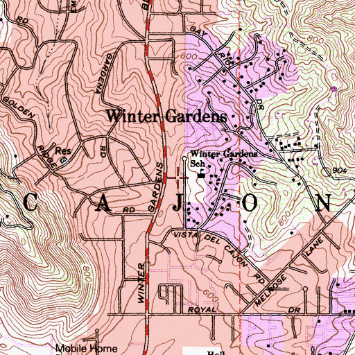 Topographic Map of Winter Gardens Elementary School, CA