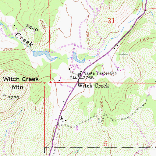 Topographic Map of Witch Creek, CA