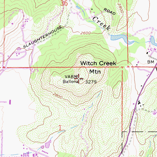 Topographic Map of Witch Creek Mountain, CA
