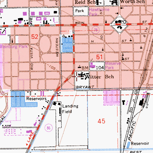 Topographic Map of Myron D Witter Elementary School, CA