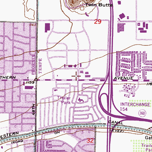 Topographic Map of Pinnacle High School Tempe, AZ