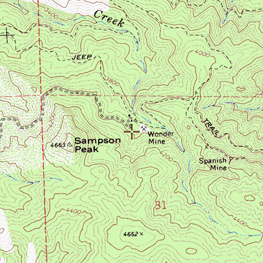 Topographic Map of Wonder Mine, CA
