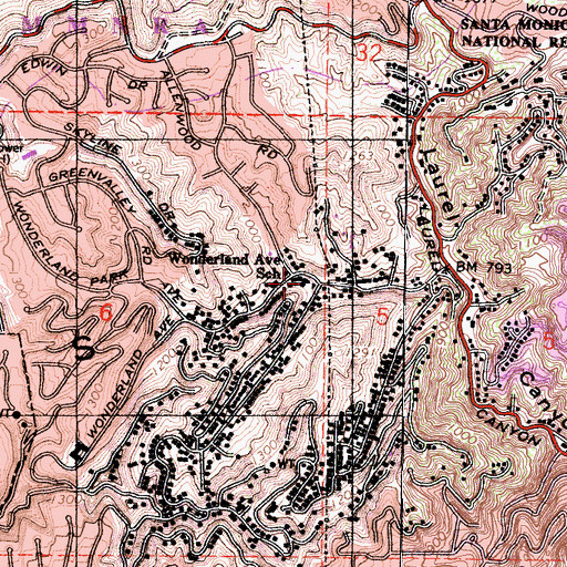 Topographic Map of Wonderland Elementary School, CA