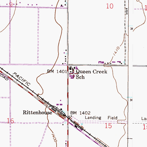 Topographic Map of Queen Creek Middle School, AZ