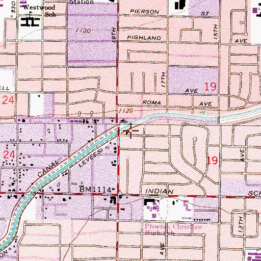 Topographic Map of Martin Luther School, AZ