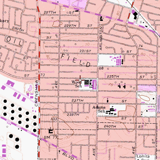 Topographic Map of Howard Wood Elementary School, CA