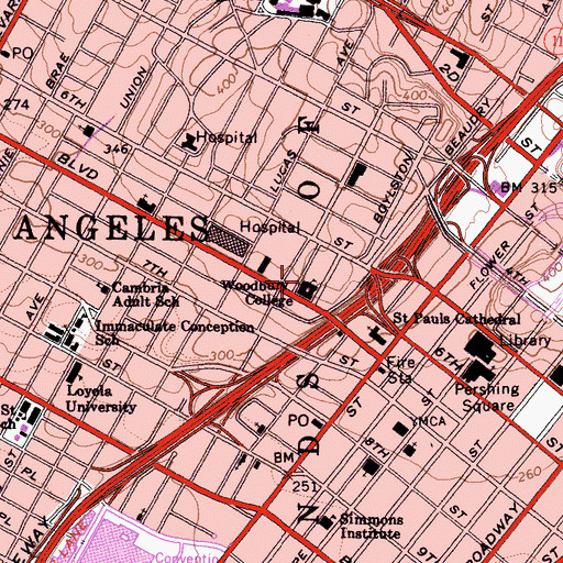 Topographic Map of Woodbury College, CA