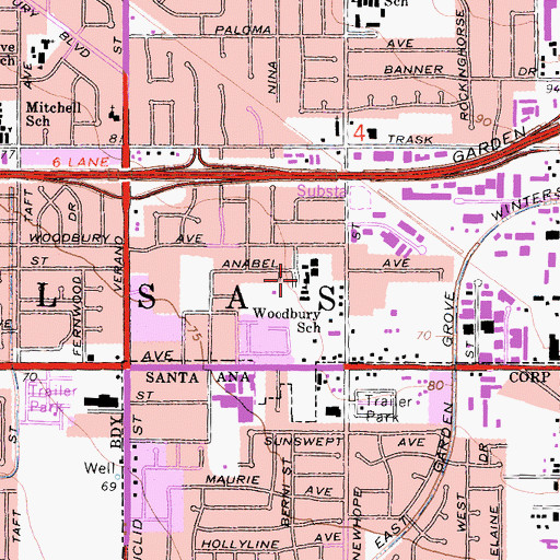 Topographic Map of Woodbury Elementary School, CA