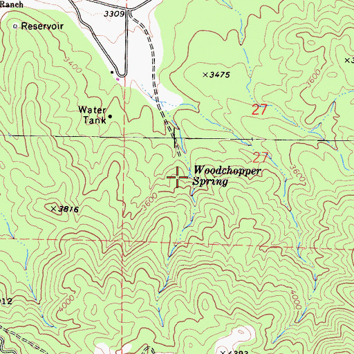 Topographic Map of Woodchopper Spring, CA