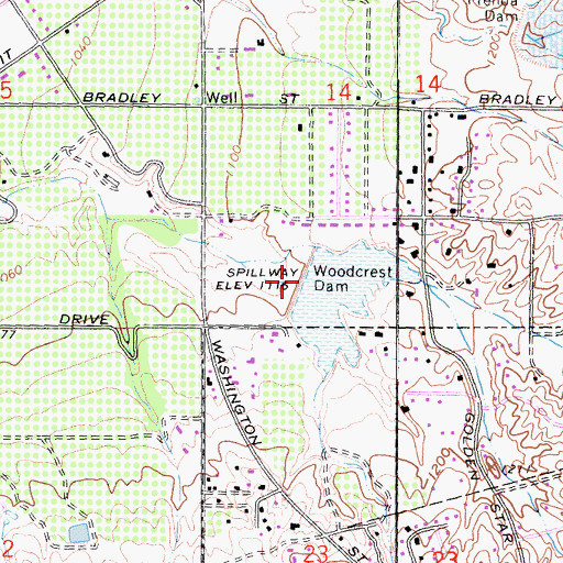 Topographic Map of Woodcrest Dam, CA