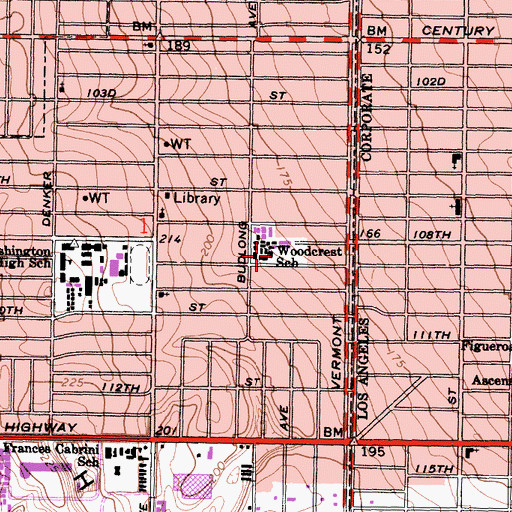 Topographic Map of Woodcrest Elementary School, CA