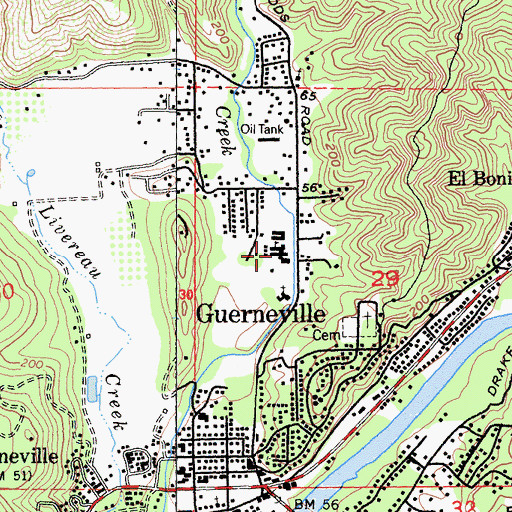 Topographic Map of Guerneville Community Day School, CA