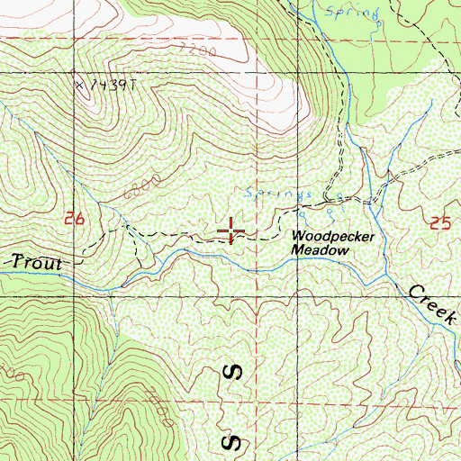 Topographic Map of Woodpecker Meadow, CA