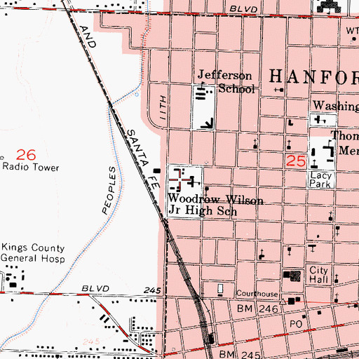 Topographic Map of Woodrow Wilson Elementary School, CA
