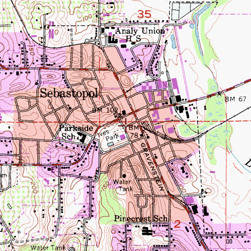 Topographic Map of Sebastopol Independent Charter School, CA