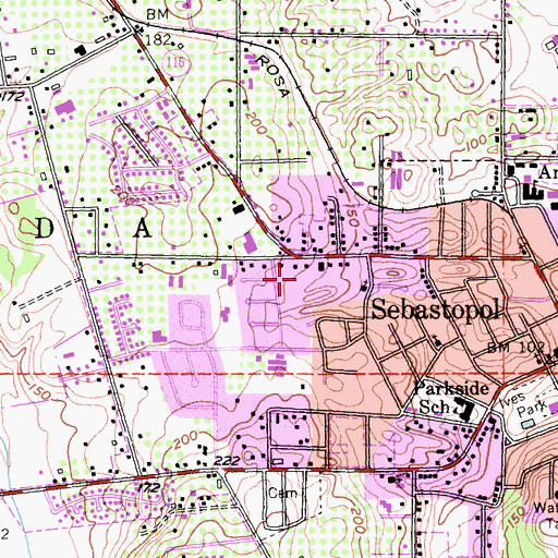 Topographic Map of Sebastopol Christian School, CA