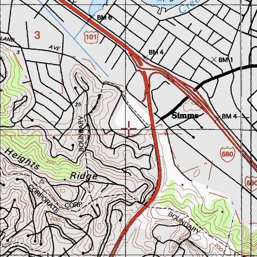 Topographic Map of Montessori School of Central Marin County, CA