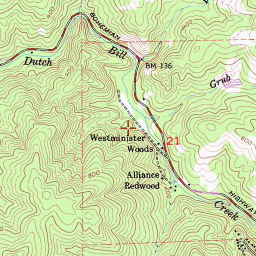 Topographic Map of Russian River Christian Academy, CA