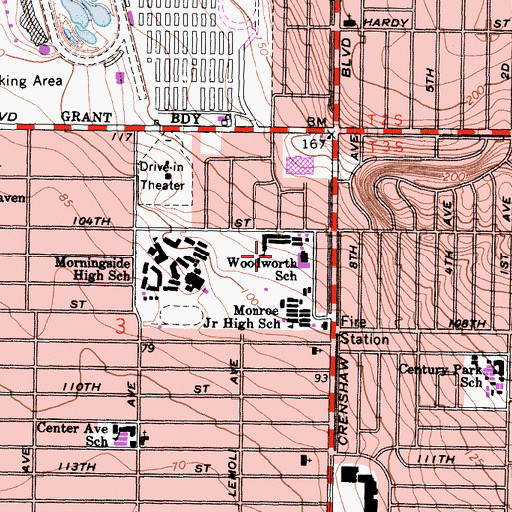 Topographic Map of Clyde Woodworth Elementary School, CA