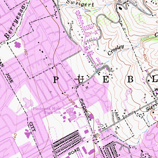 Topographic Map of Piedmont Hills Montessori Academy, CA