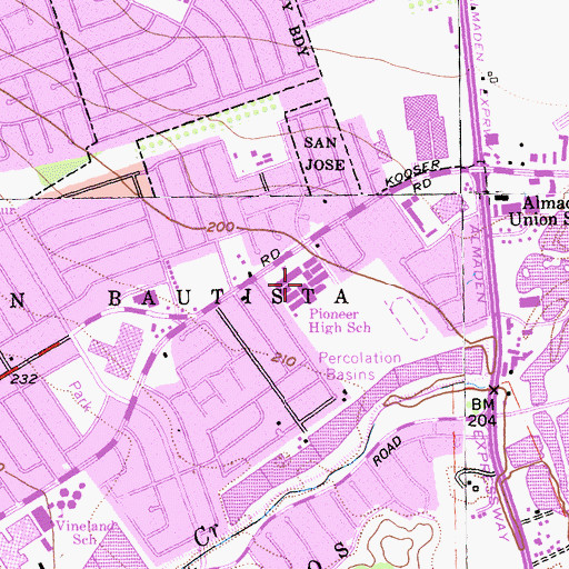 Topographic Map of Pioneer Plus High School, CA