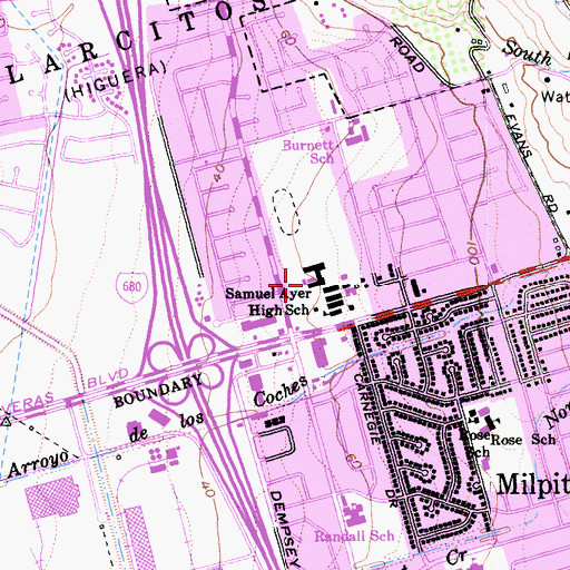 Topographic Map of Calaveras Hills High School, CA
