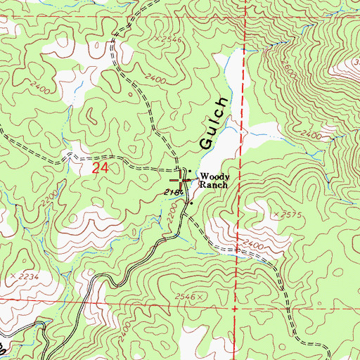 Topographic Map of Woody Ranch, CA