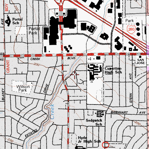 Topographic Map of Bethel Lutheran School, CA
