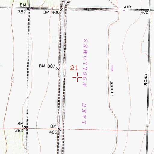 Topographic Map of Lake Woollomes, CA