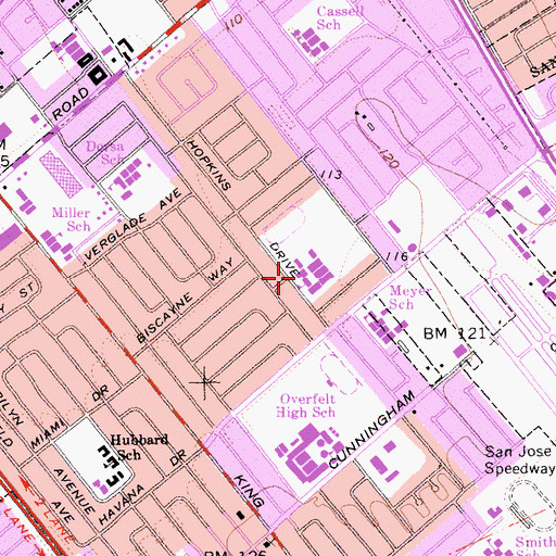 Topographic Map of Clyde L Fischer Middle School, CA