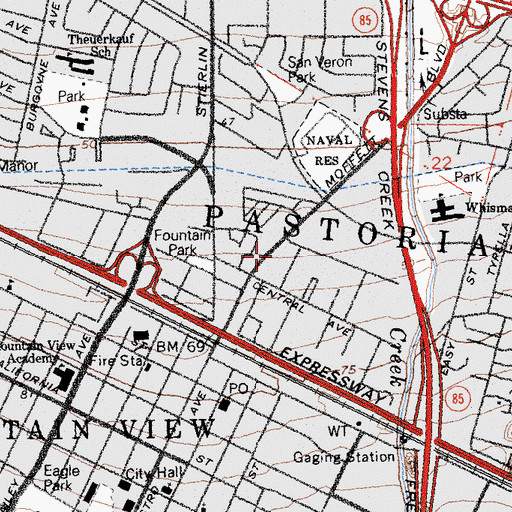 Topographic Map of Mountain View Los Altos Adult School, CA