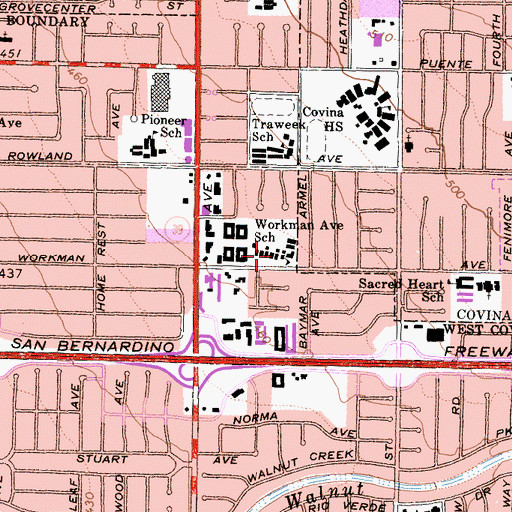 Topographic Map of Workman Avenue Elementary School, CA