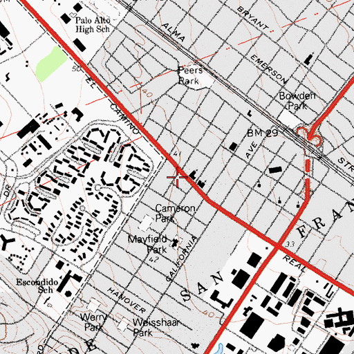 Topographic Map of Ananda School of Palo Alto, CA
