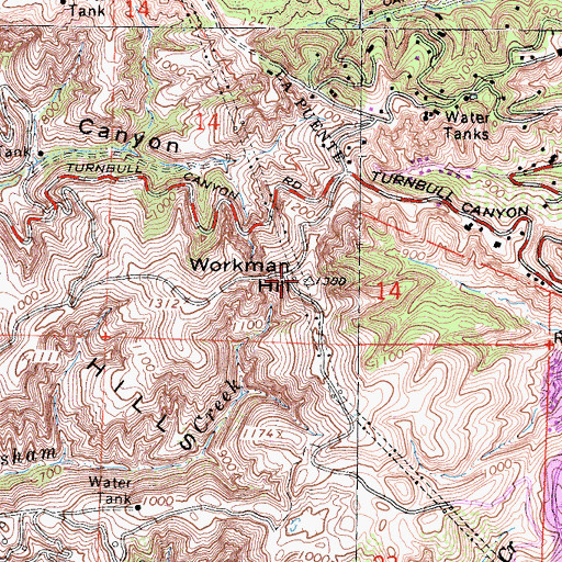 Topographic Map of Workman Hill, CA