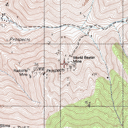 Topographic Map of World Beater Mine, CA